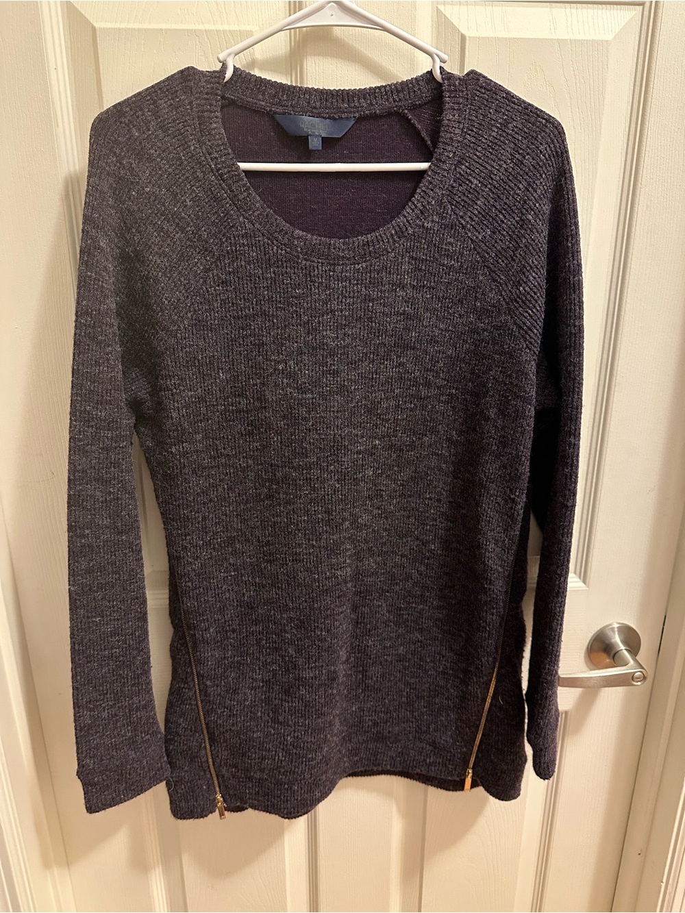 RACHEL Rachel Roy Charcoal Crewneck Sweater with Gold Zippers